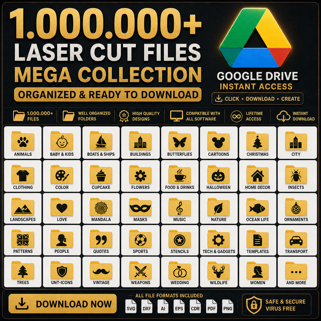 1.000.000+ file laser engraving bundle – SVG-DFX-AI-EPS (+ 5,000 FREE Bonus!)
